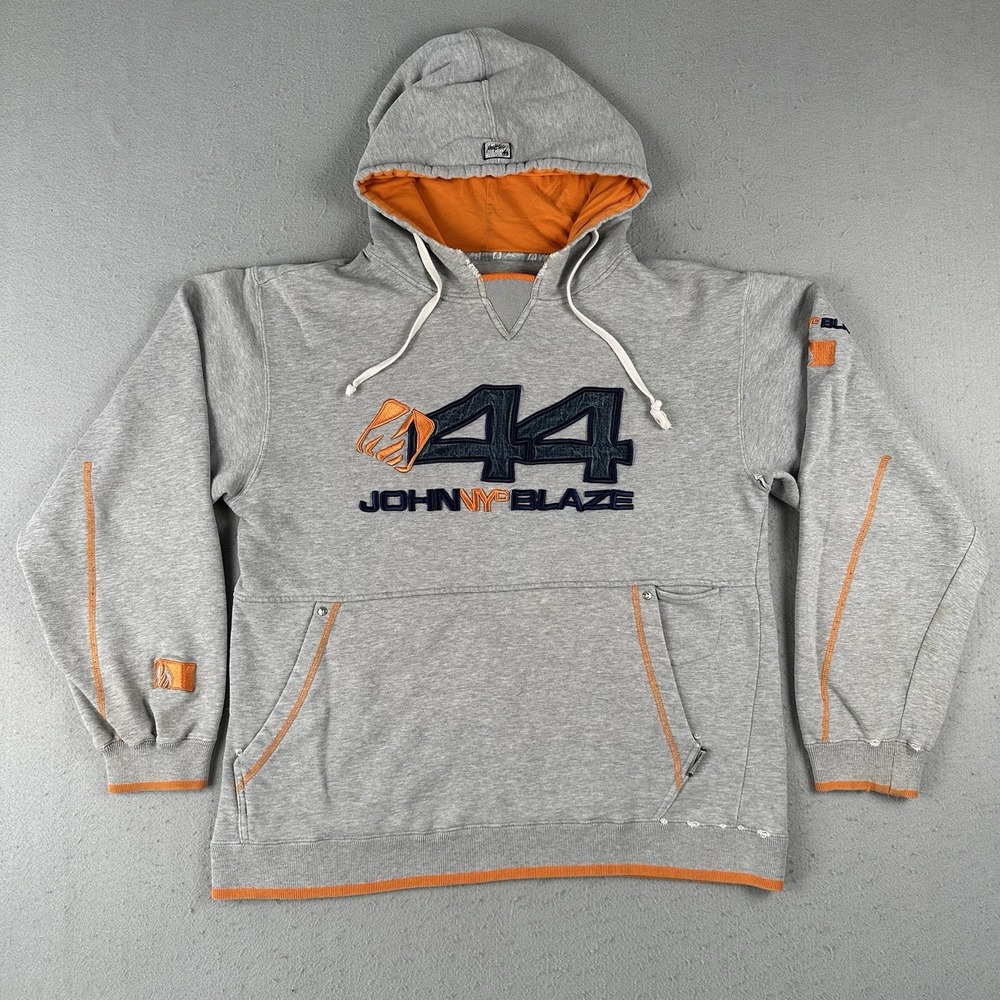 Vtg Y2K Johnny‎ Blaze Hoodie Men's Medium Gray Heavyweight Baggy Distressed